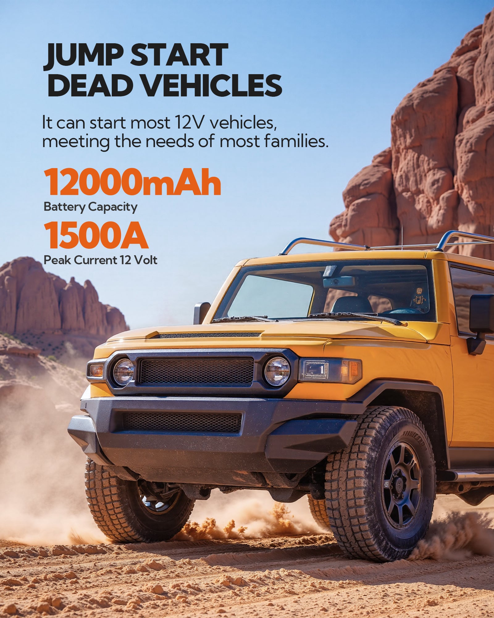 Car Battery Jump Starter,12000mAh Battery Jump Box,44.4Wh Vehicle Jump Booster with Smart Jumper Cables,LED Light Emergency Car Kits for Vehicles