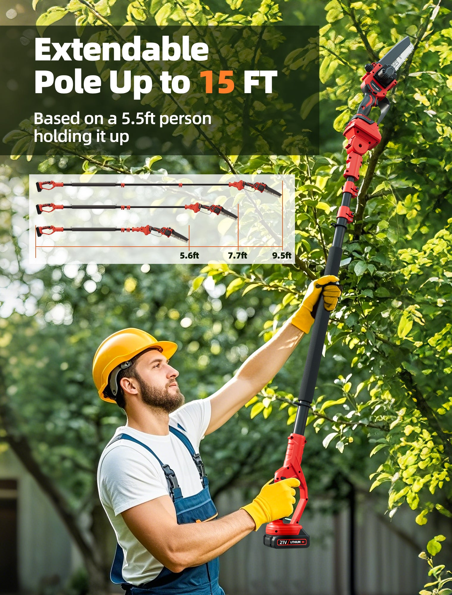 LithLaBo 2-IN-1 Cordless Pole Saw