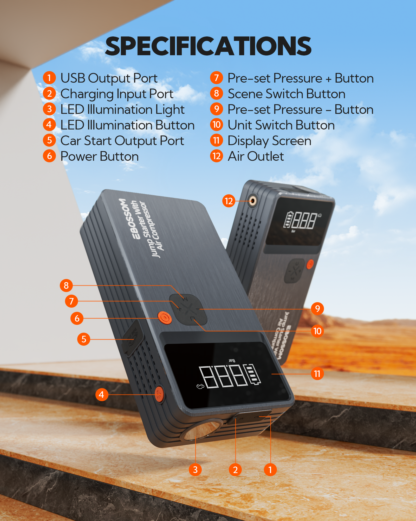 Jump Starter with Air Compressor JC8