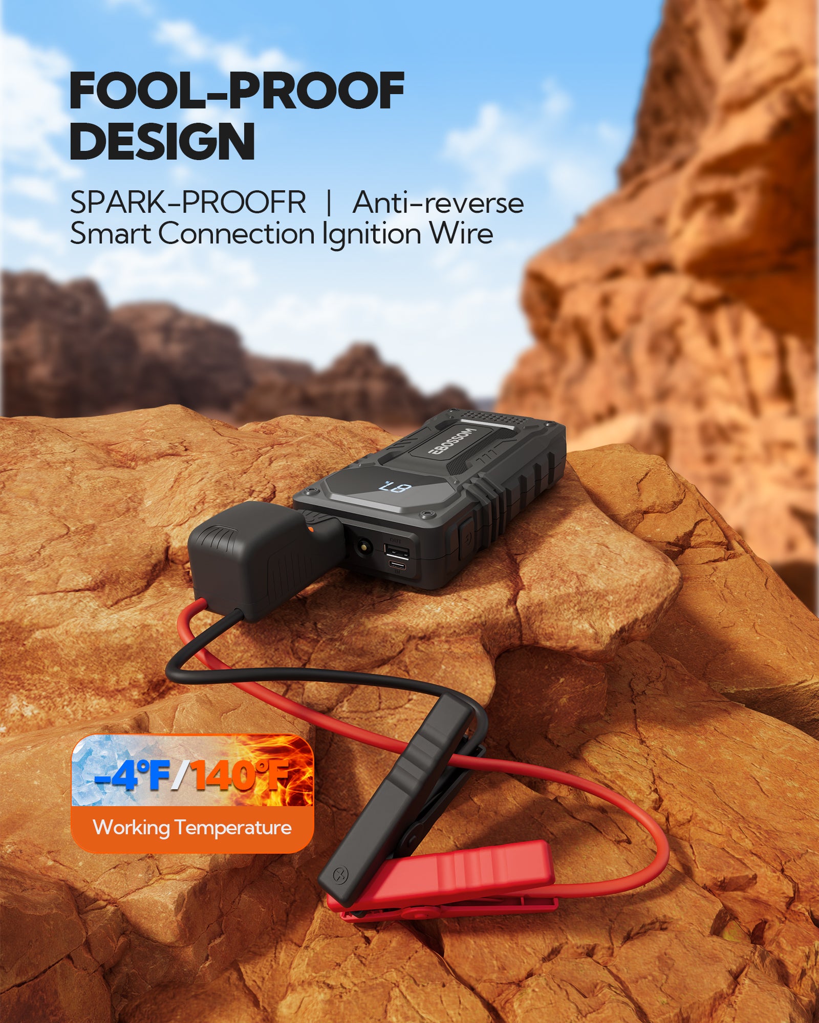 Starthilfe Powerbank für PKW 44,4Wh, Jump Starter Auto 12000mAh Auto-Starthilfe für 12V Fahrzeuge, Starterbatterie-Booster mit LED, Ladegerät Autobatterie mit Starthilfekabel, Überbrückungsgerät