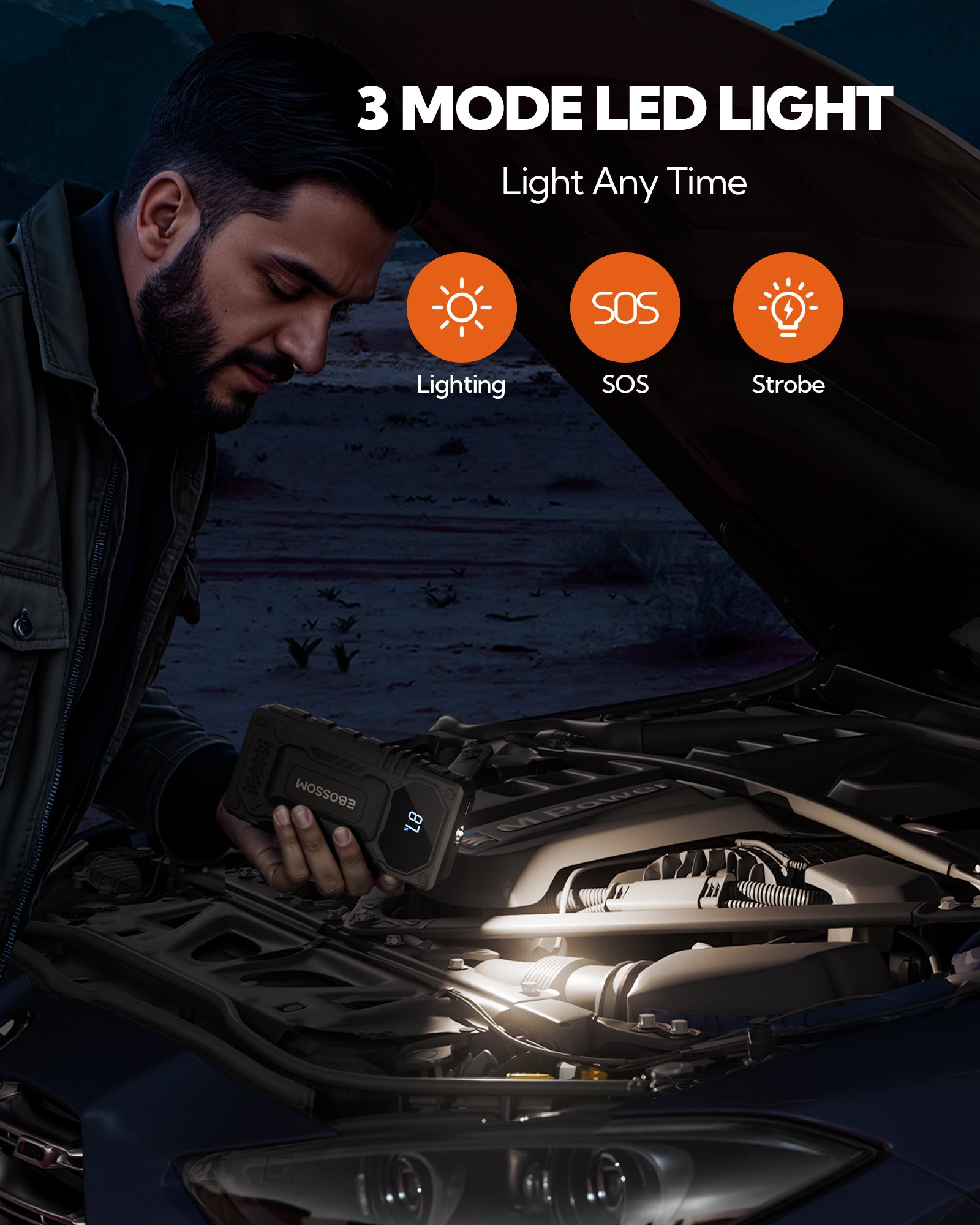 Starthilfe Powerbank für PKW 44,4Wh, Jump Starter Auto 12000mAh Auto-Starthilfe für 12V Fahrzeuge, Starterbatterie-Booster mit LED, Ladegerät Autobatterie mit Starthilfekabel, Überbrückungsgerät