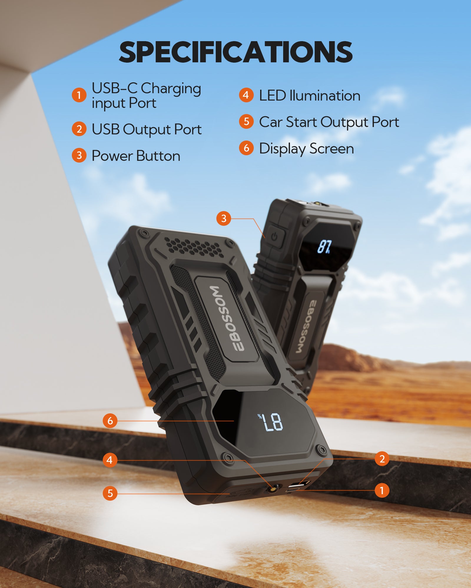 Starthilfe Powerbank für PKW 44,4Wh, Jump Starter Auto 12000mAh Auto-Starthilfe für 12V Fahrzeuge, Starterbatterie-Booster mit LED, Ladegerät Autobatterie mit Starthilfekabel, Überbrückungsgerät